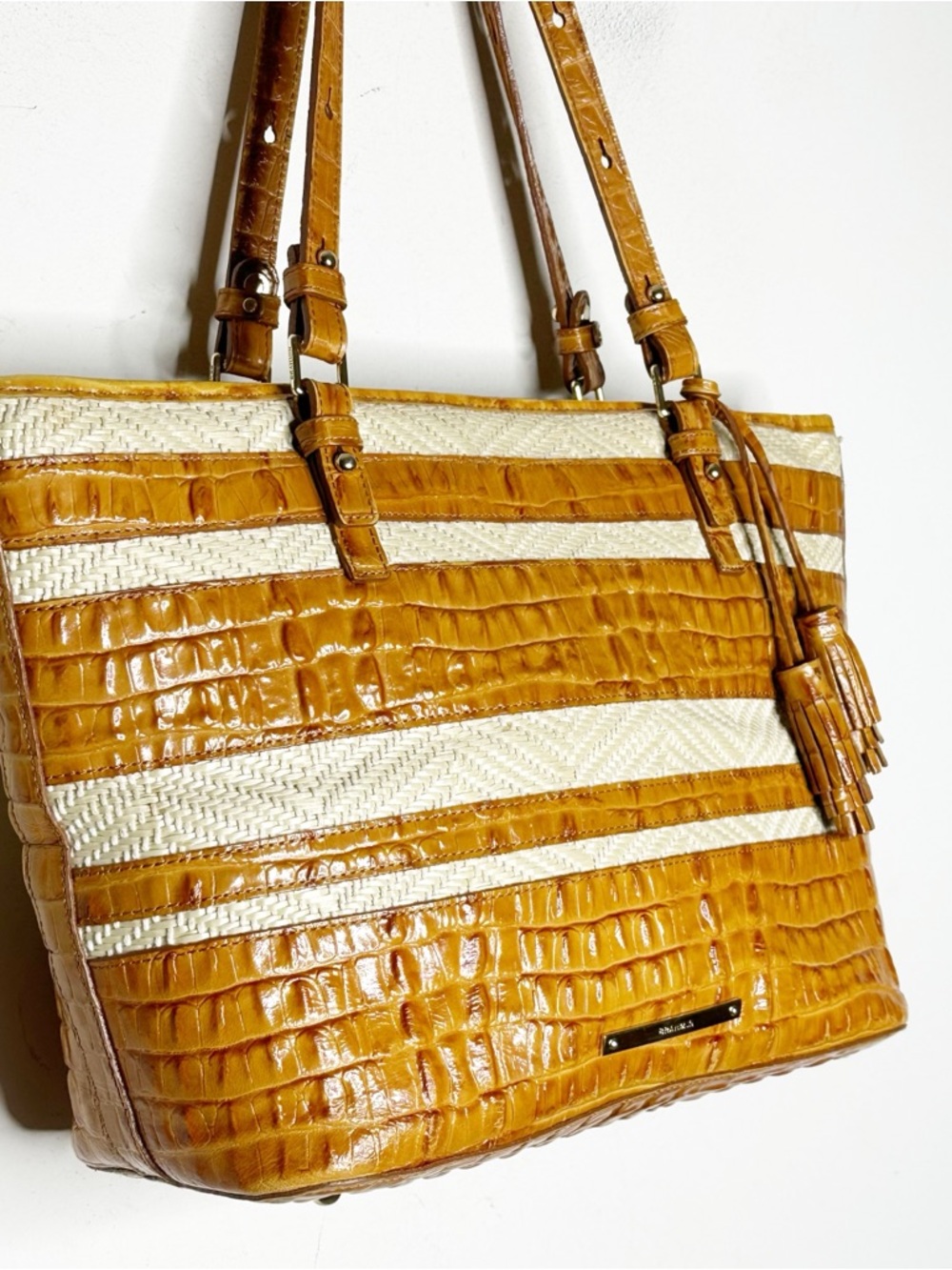Brahmin Medium Asher Whiskey Raffia Tote - Picture 2 of 14